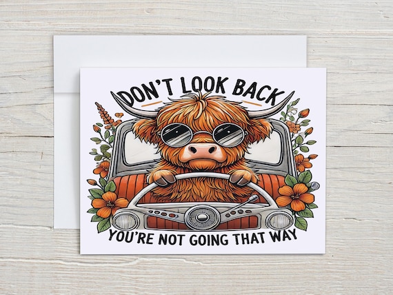 Don't Look Back Cow Notecard Set, Just Because Card, All Occasion Cards, Simple Greeting Card, BFF Card, Snail Mail, Cow Thank You, IN2