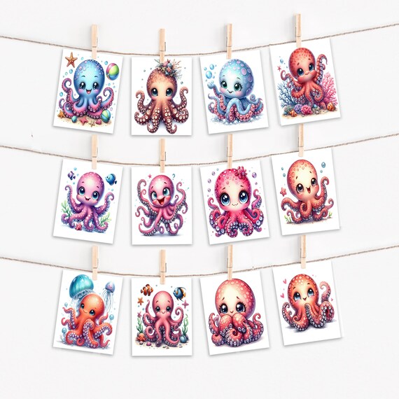 Cute Octopus Card Assortment, Birthday Card Pack, Notecard Set, Blank Notecards, Everyday Card, Variety Pack, Gift Under 25, Cards Pack,CS65