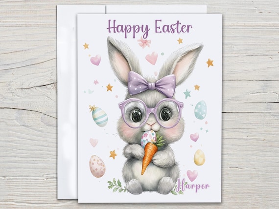 Personalized Happy Easter Card, Easter Bunny Card, Card For Easter, Easter Greetings, Kids Easter Card, Great Niece, Granddaughter, GC49