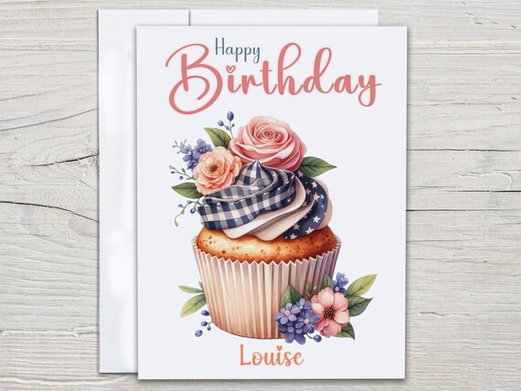 Personalized Cute Bday Card, Birthday Cake Card, Cute Cupcake, Watercolor Bday Card, Bday Card For Her, Bestie Birthday Card, BC252