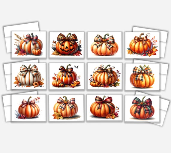 Pumpkin Notecards Set, Fall Greeting Card, Watercolor Pumpkin Design, Blank Notecard, Autumn Stationary, Fall Thank You, Thanksgiving, CS355