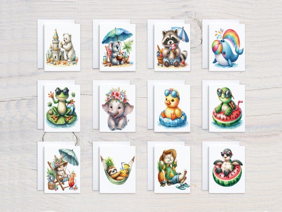 Assorted Notecard Set, Watercolor Animal, Card Assortment, Blank Notecard, All Occasion Cards, Just Because Card, Turtle Greeting Card,CS147