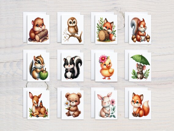 Cute Woodland Notecard Set, Everyday Card Variety, Bulk Card, Just Because Cards, Blank Notecards, Birthday Pack, Watercolor Notecard, CS264