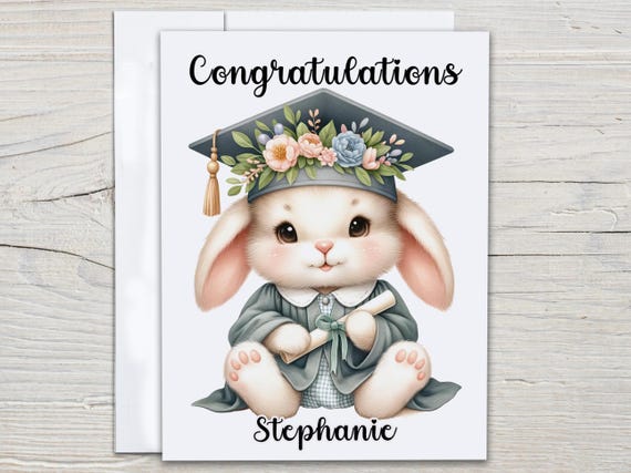 Personalized Congrats Grad Card, Cute Bunny Graduation Card, Grad Cards, University Grad, Happy Graduation, Graduate Card, Congrats, GR10