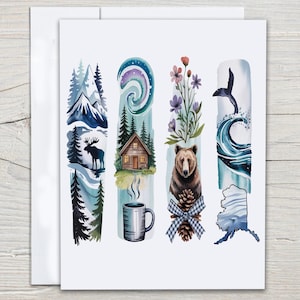 Alaska Notecard Set, Anchorage Art, Alaska Cruise Gift, Blank Notecard, Alaska Brown Bear, Everyday Card, Miss You, Just Because Card, EC107