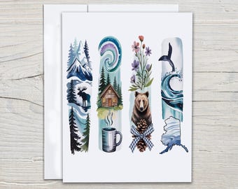 Juego de tarjetas de Alaska, Arte de Anchorage, Regalo para crucero por Alaska, Tarjeta en blanco, Oso pardo de Alaska, Tarjeta para cualquier ocasión, Te extraño, Tarjeta sin motivo aparente, EC107