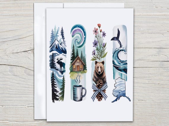 Alaska Notecard Set, Anchorage Art, Alaska Cruise Gift, Blank Notecard, Alaska Brown Bear, Everyday Card, Miss You, Just Because Card, EC107