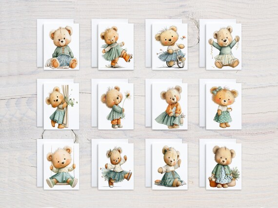 Watercolor Teddy Bear Notecards, Assorted Cards, All Occasion Card Set, Notecard Set, Cute Stationary Set, Everyday Card, Thank You, CS295