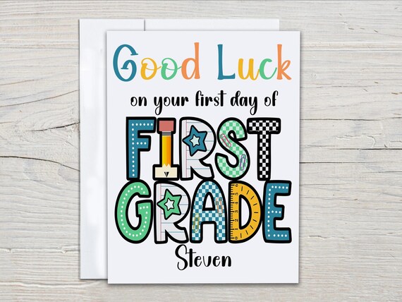 Personalized First Day of School Card, Hello 1st Grade, Good Luck Card, Starting School Card, Best Wishes, New Beginnings, GL9