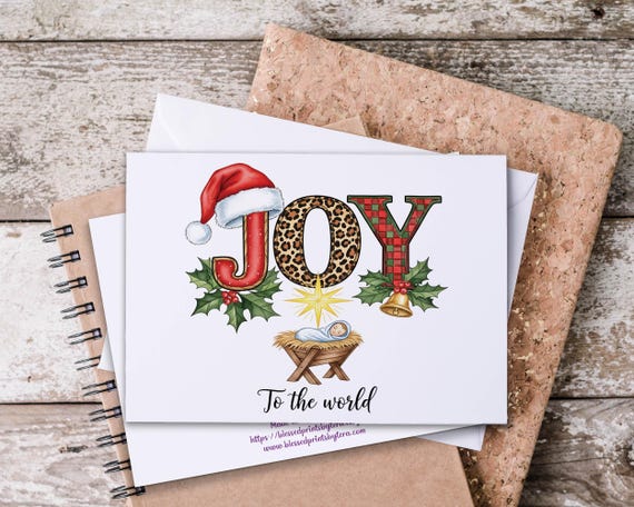 Joy to the World Notecard Set, Cute Typography, Christian Notecard, Holiday Stationary, Christmas Card Pack, Winter Greeting, Blank Notecard