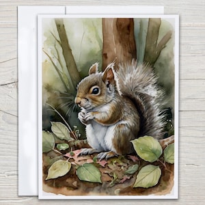 Set de tarjetas de ardillas en acuarela, tarjeta para cualquier ocasión, tarjeta para expresar que te extraño, animal del campo, tarjetas en blanco, tarjeta de agradecimiento, cumpleaños, EC57 imagen 1