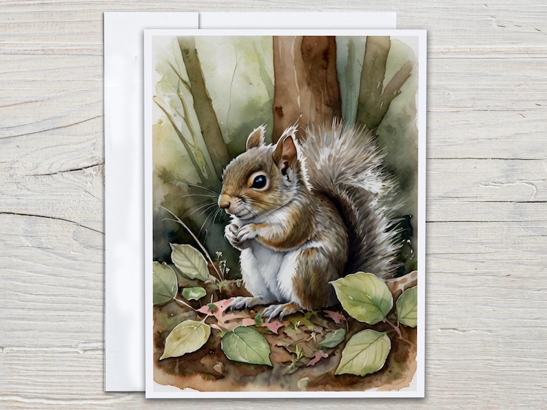 Set de tarjetas de ardillas en acuarela, tarjeta para cualquier ocasión, tarjeta para expresar que te extraño, animal del campo, tarjetas en blanco, tarjeta de agradecimiento, cumpleaños, EC57 imagen 1