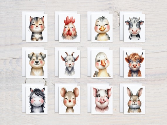 Watercolor Farm Animal Notecards, Assorted Cards, Get Well Soon Card, Everyday Card, Animal Card Set, Variety Pack, Birthday Pack, CS305
