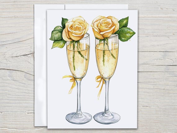 Champagne Glass Notecard Set, Everyday Card, Just Because Card, Blank, Greeting Card Set, Wedding Thank Yous, Happy Wedding Day, EC90