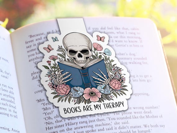 Cute Skeleton Magnetic Bookmark, Books Are My Therapy, Holographic, Page Holder, Unique Library Gift, Booktrovert, Cute Bookmarks, MB14