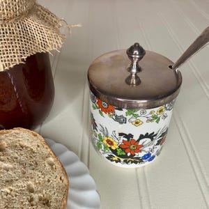 Vintage Royal Norfolk Mustard Pot: English Floral Ceramic Jam Jar with Spoon