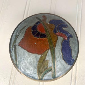 Vintage Brass Trinket Box: Enamel Floral Lid, Boho Jewelry Dish
