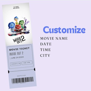 May include: A movie ticket for Inside Out 2, showing the date June 24, 2024, time 9pm, and location Toronto, ON. The ticket has a barcode and the text "Seats 11/12".
