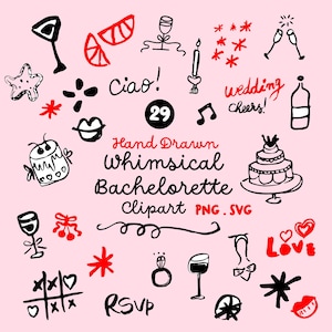 Hand Drawn Bachelorette Clipart. Beach Wedding Icons in SVG and PNG. Ideal for Canva Projects, Bridal Stationery, and Party Printables