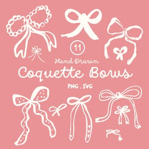 Hand Drawn Bow SVG Bundle Coquette Style Pink Ribbon Clipart in PNG and SVG for Bridal Baby Shower Invitations Wedding Crafts