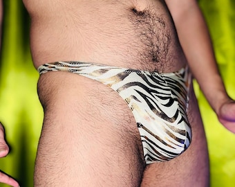 Men's White Tiger Stripe Thong - "VIVA LAS VEGAS"