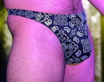 Men's Black & Silver Paisley Thong - "EL VATO"