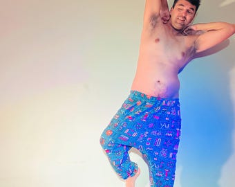 Wacky 1990s Abstract Blue Harem Pants