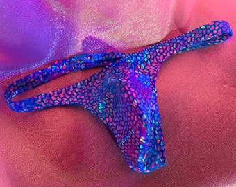 Men's Aqua Holographic Thong - “THE TRITON”