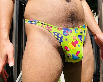 Men's Neon Green Mushroom Thong - "THE BAAAD TRIP"