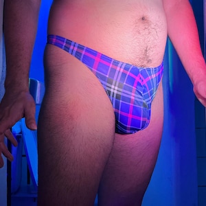 Men&#39;s Purple Plaid Thong - &quot;THE HORROR BUSINESS&quot;