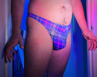 Men's Purple Plaid Thong - "THE HORROR BUSINESS"