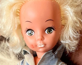 Vintage 70s Hippie Doll Green Eyes Blond Hair Fashion Doll Jeans