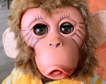 Vintage 50s/60s Stuffed Monkey Rubber Face Germany Sleepy Eyes