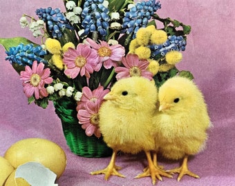 Vintage Gebruikte jaren 70 Cute Chicks Paaskaart