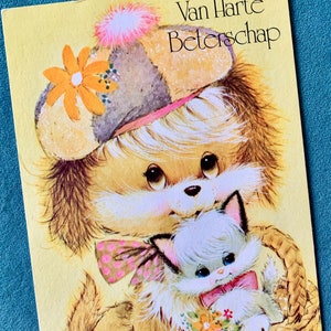 Ongebruikte Uitstekende Puppy en Katje Prentbriefkaar jaren '70