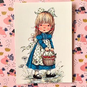Ongebruikte Vintage Ansichtkaart jaren 70 Meisje met Bessen Mary May