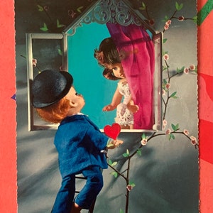 Postkarte Vintage 60er Jahre Niedlich Puppen Romeo Juliette Junge Mädchen Niedlich 900/213