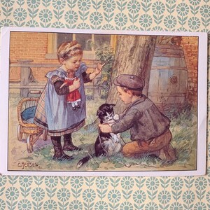 Postal vintage usada de los años 70 Cornelis Jetses Niños holandeses Ot y Sien