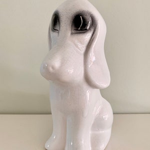 Vintage witte jaren '70 keramische puppy plantenbak plantenpot