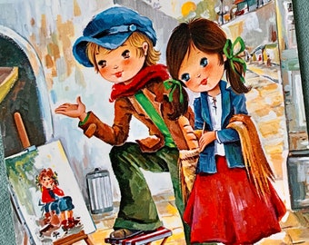 Vintage Cute Boy and Girl Postcard