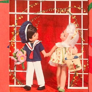 Muñeca sin usar Tarjeta de felicitación Vintage 60s Lindo Niño Niña 460/34