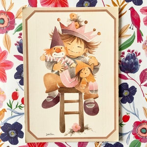 Vintage inutilizzata Bambina di cartolina anni '70 inutilizzata con bambole di Jaklien