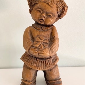 Vintage 60s Girl Figurine Brown Resin Poly Stone