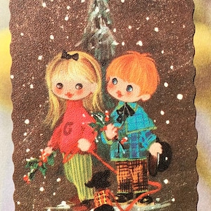 Cartolina d'epoca inutilizzata Felice Anno Nuovo Ragazzo Ragazza Carino