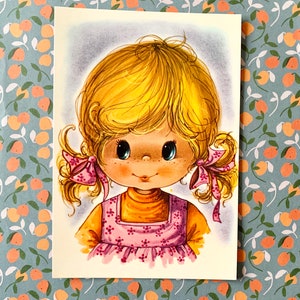 Ongebruikte Big Eye Girl Ansichtkaart jaren '70