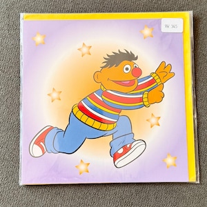 Carte de voeux Sesamstraat vintage Ernie Reaching for the Stars Blank Inside 2004 Livraison gratuite