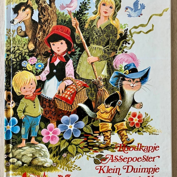 Livre de 4 contes de fées hollandais vintage des années 70, le petit chaperon rouge Cendrillon le chat botté