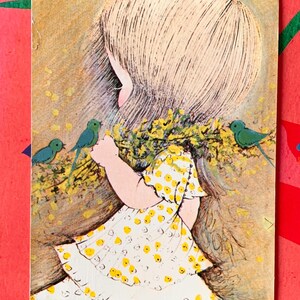 Gebruikte vintage ansichtkaart bloemenmeisje jaren 70 romantisch
