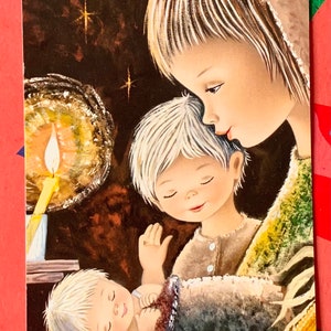 Cartão de Natal vintage não utilizado Cartão postal Natal Religioso Maria Criança Jesus