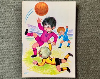 Vintage 70s Postcard Kids Playing Soccer